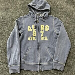 Aeropostale Hoodie Womens Medium Blue Full Zip‎ 87 ATH DIV Sweatshirt Patch Logo
